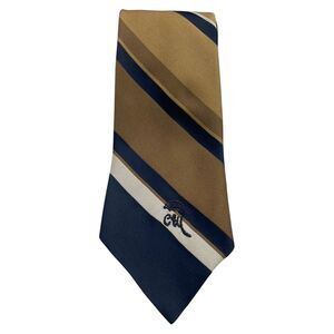 Vintage COUNTESS MARA Neck Tie Navy Blue Brown and Gold, PREOWNED